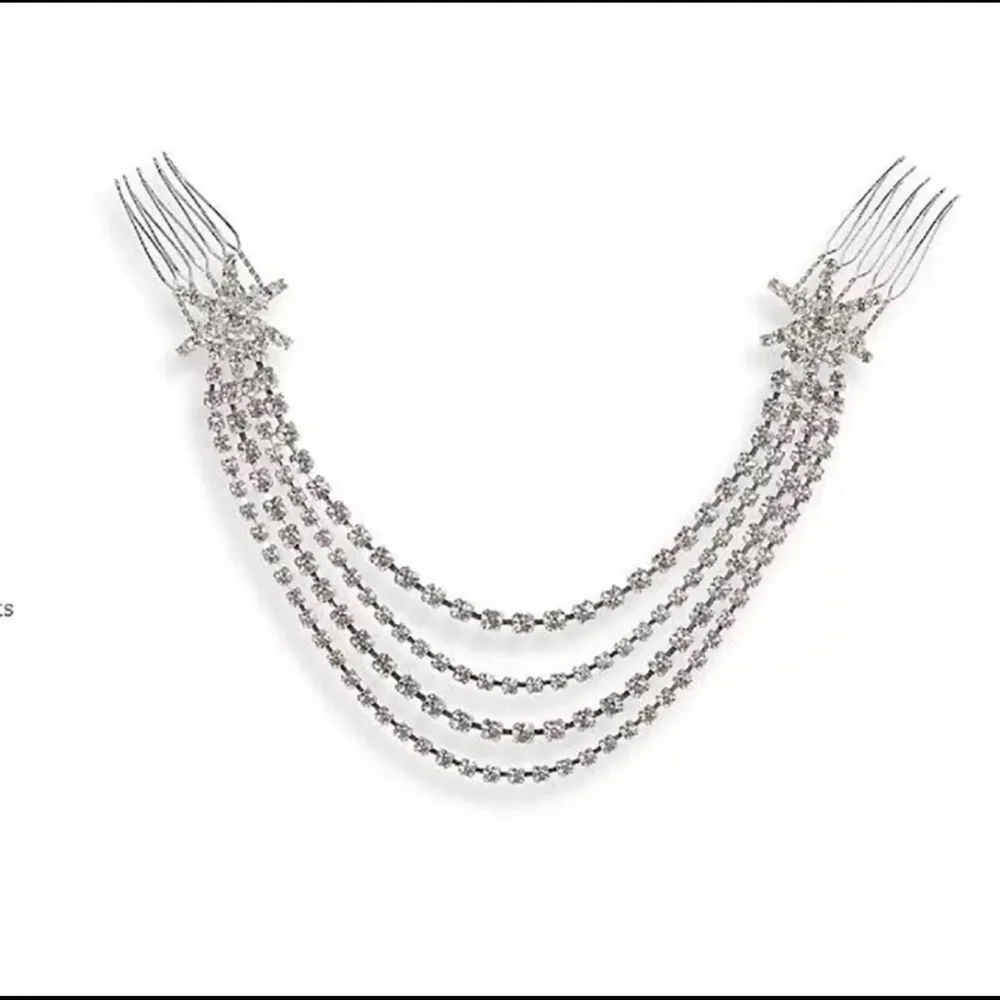 Crystal Draped Bridal Hair Chain - Silver